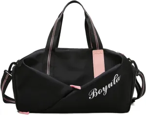 Ultra-light Travel Handbag Sports Gym Bag Weekender Overnight Bags Women Men Duffle bag Workout Gym Swim Hospital Shoulder Bag with Wet & Dry Separation Pocket & Shoe Compartment Black