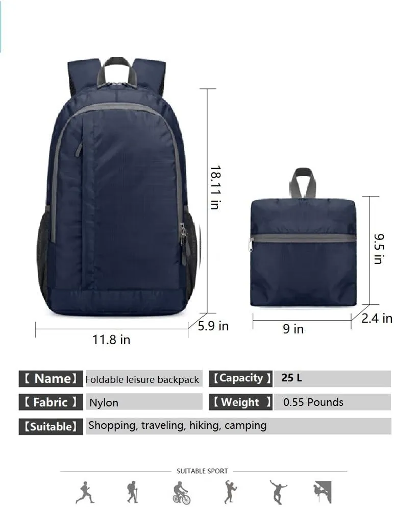 Ultra Lightweight-Packable-Hiking-Backpack Foldable Travel Camping Daypack Casual Outdoor Water-resistant 25L Backpacks (Dark Blue)