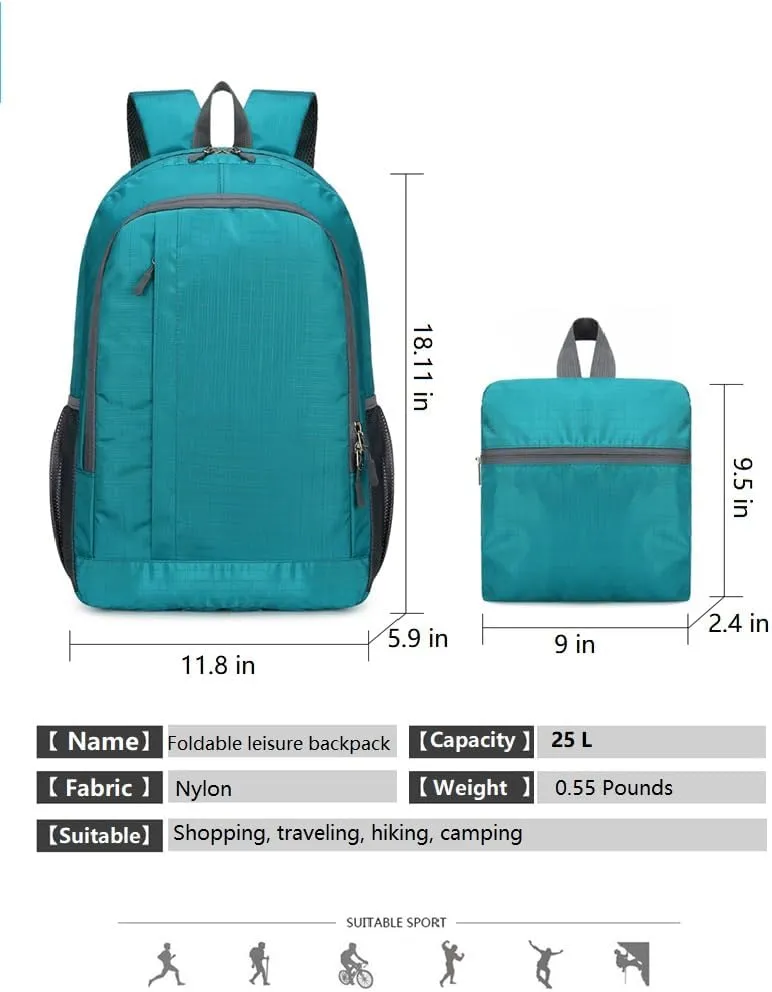 Ultra Lightweight-Packable-Hiking-Backpack Foldable Travel Camping Daypack Casual Outdoor Water-resistant 25L Backpacks (Lake Blue)