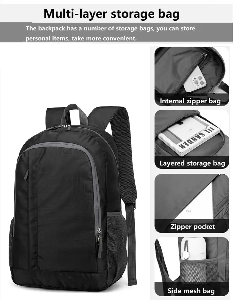 Ultra Lightweight-Packable-Hiking-Backpack Small Foldable Travel Camping Daypack Casual Outdoor Water-resistant 25L Backpacks (Black)
