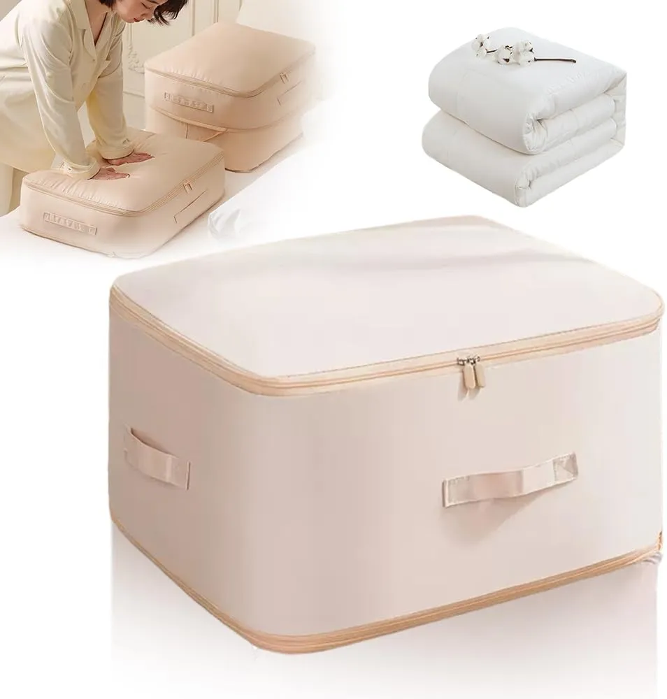 Ultra Space Saving Self Compression Organizer, 2025 Upgrade Space Saver Quilt Compression Storage Bag, Premium Comforter Storage Bag Packaging Cube Bedding Storage Bag (Apricot, X-Large(54x42x60cm))