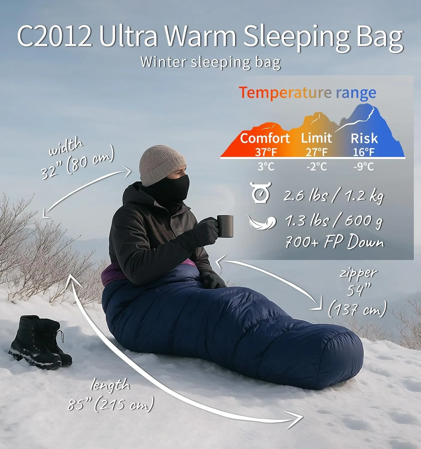 Ultra Warm Mummy Down Sleeping Bag–700FP  Down,Winter Camp, Dual YKK Zippers, Footbox & Compression Bag, Soft Lining, Drawsring Hood