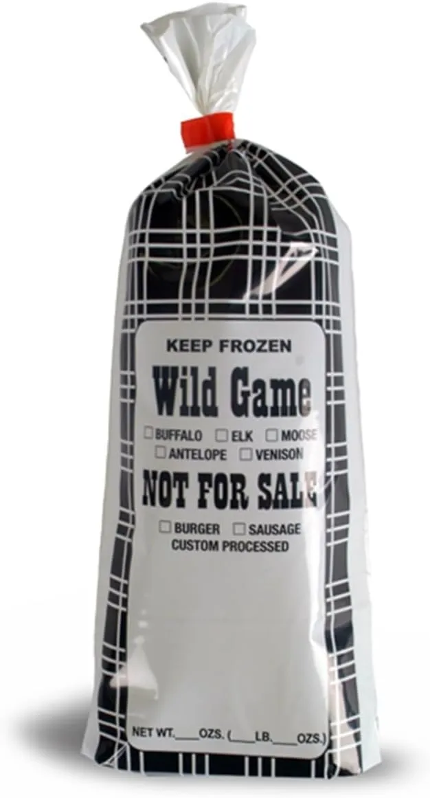 UltraSource Wild Game Freezer Bags/Meat Chub Bag, Printed "Not for Sale" for Ground Meat or Sausage (1lb capacity - 200 bags, Black Plaid) with 1 Roll Red Bag Sealer Tape