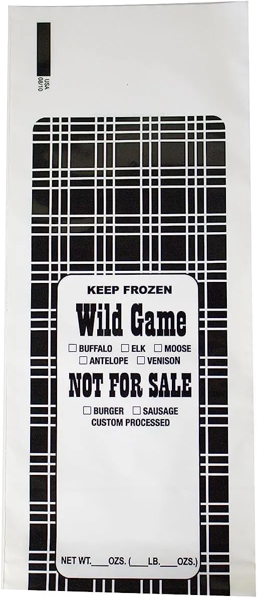 UltraSource Wild Game Freezer Bags/Meat Chub Bag, Printed "Not for Sale" for Ground Meat or Sausage (1lb capacity - 200 bags, Black Plaid) with 1 Roll Red Bag Sealer Tape