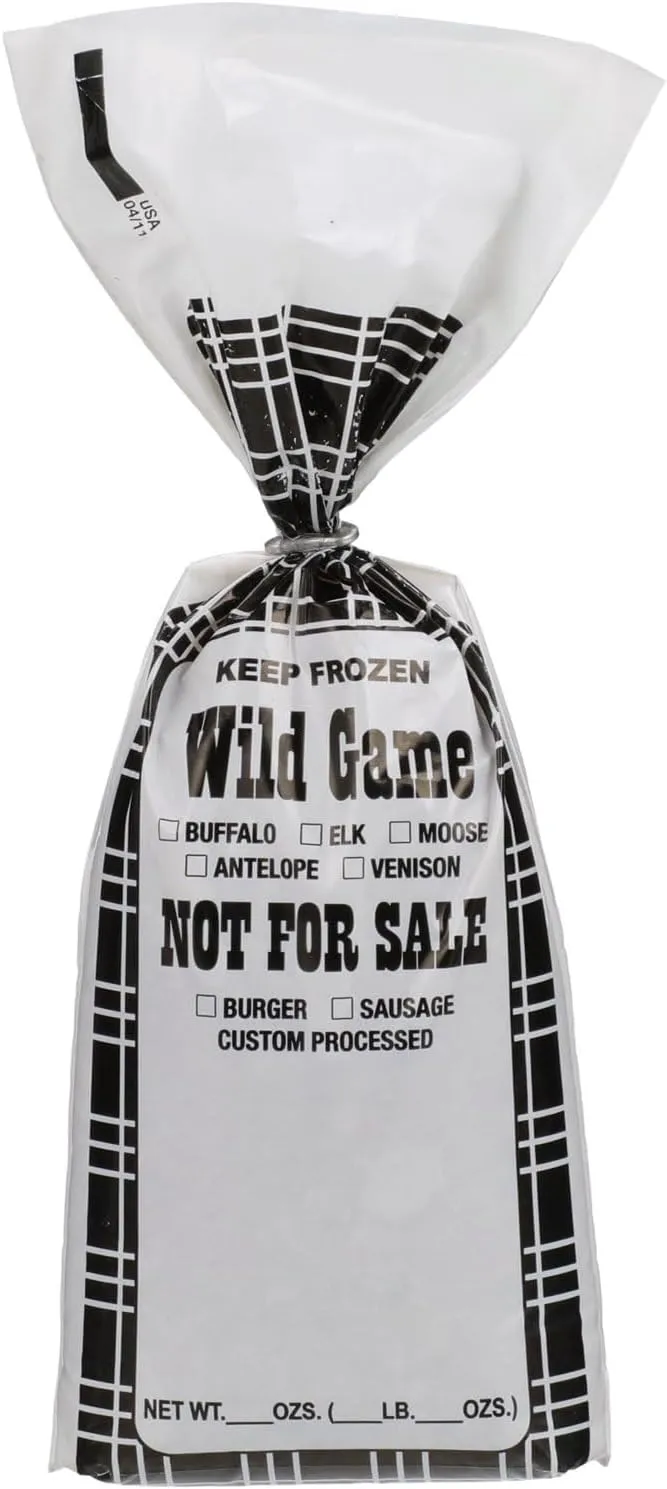UltraSource Wild Game Freezer Bags/Meat Chub Bag, Printed "Not for Sale" for Ground Meat or Sausage (1lb capacity - 200 bags, Black Plaid) with 1 Roll Red Bag Sealer Tape