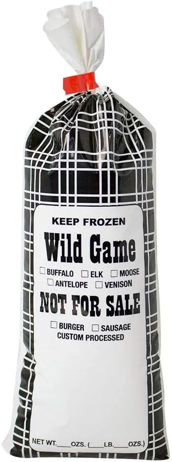 UltraSource Wild Game Freezer Bags/Meat Chub Bag, Printed "Not for Sale" for Ground Meat or Sausage (1lb capacity - 200 bags, Black Plaid) with 1 Roll Red Bag Sealer Tape