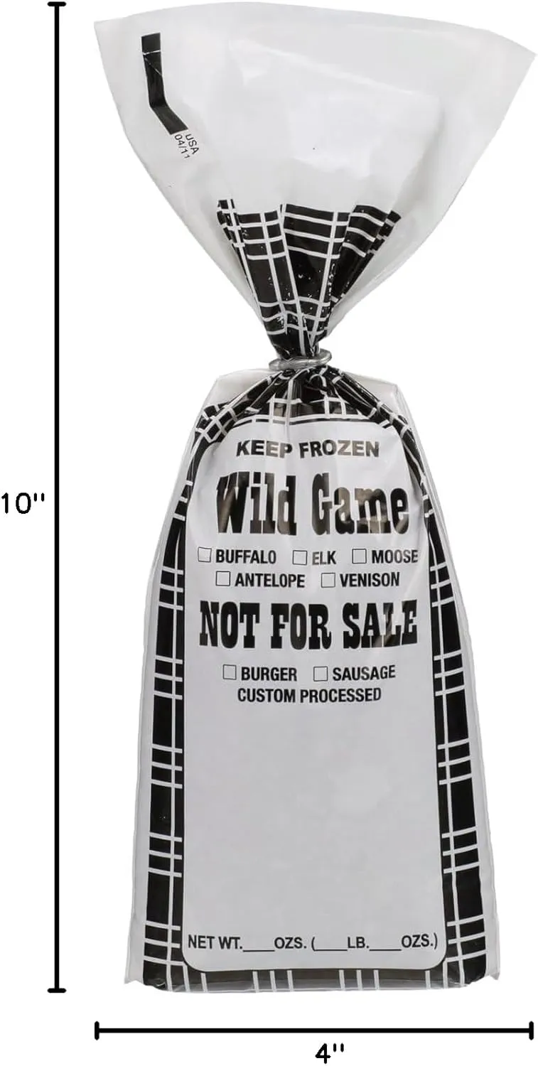 UltraSource Wild Game Freezer Bags/Meat Chub Bag, Printed "Not for Sale" for Ground Meat or Sausage (1lb capacity - 200 bags, Black Plaid) with 1 Roll Red Bag Sealer Tape
