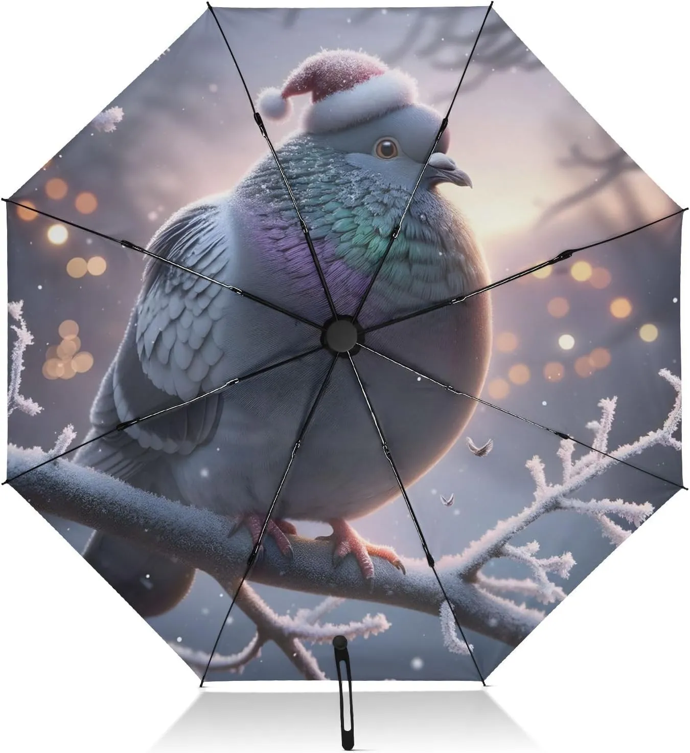 Umbrella, Auto Open Close Compact Umbrella Windproof, Compact Size for Backpacks/Handbags - for Travel, Christmas Pigeon