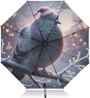 Umbrella, Auto Open Close Compact Umbrella Windproof, Compact Size for Backpacks/Handbags - for Travel, Christmas Pigeon