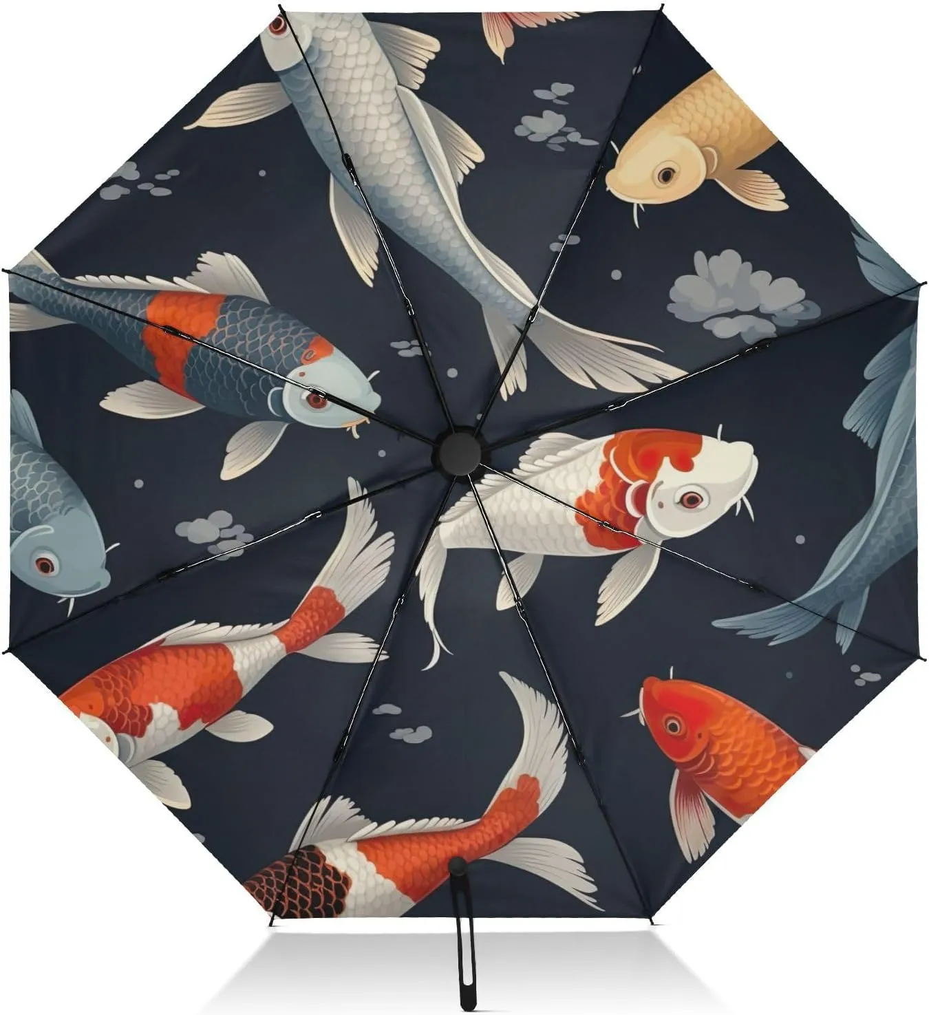 Umbrella, Auto Open Close Folding Umbrella Windproof, Compact Size for Backpacks/Handbags - for Travel, Koi Fish Opaque Blue