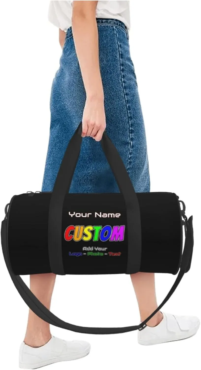 Unisex Duffle Bags Add Your Name Photo Personalized Tote Bags For Travel Sport Gym Yoga Golf Customized Gifts Black Bag