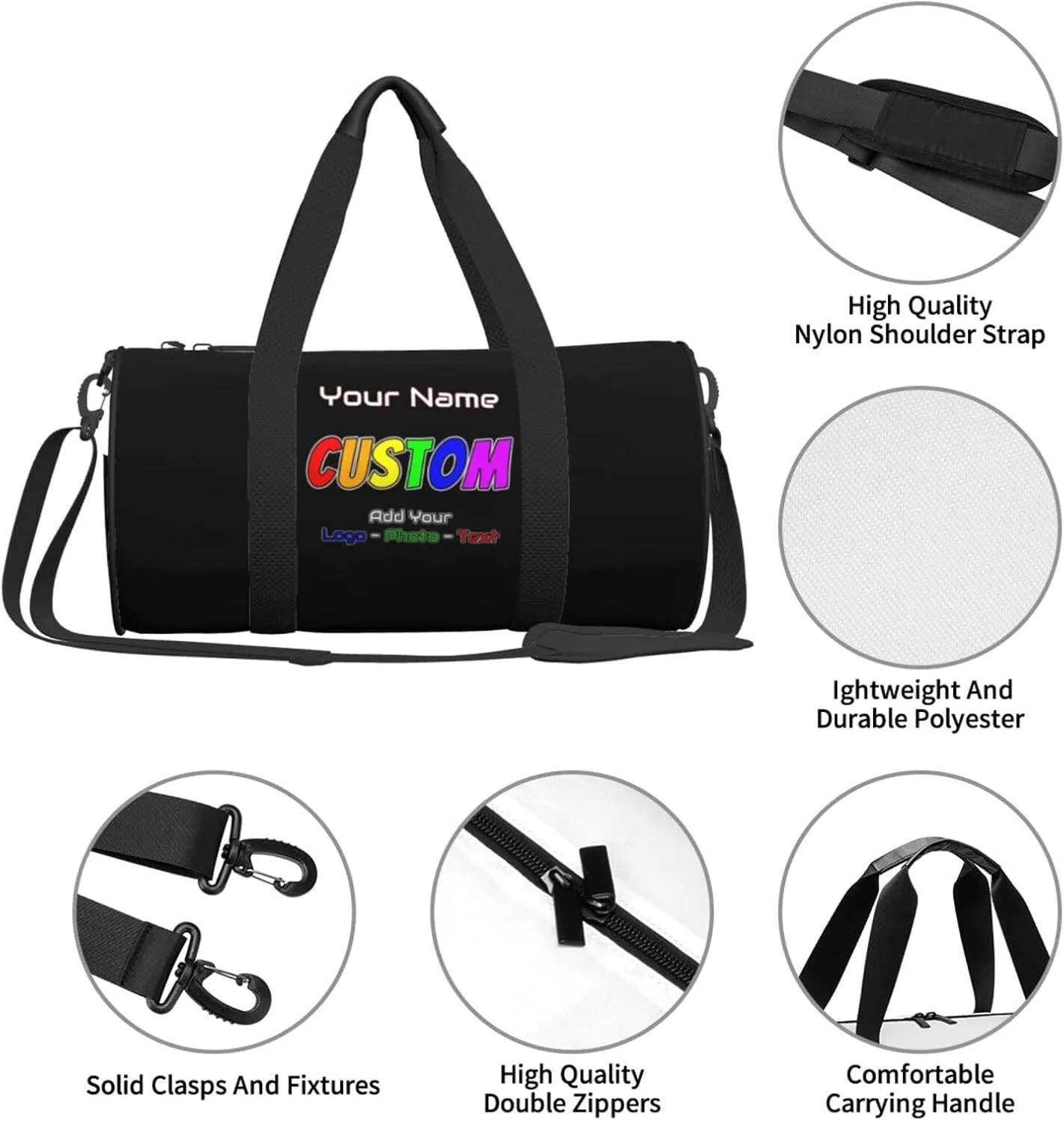 Unisex Duffle Bags Add Your Name Photo Personalized Tote Bags For Travel Sport Gym Yoga Golf Customized Gifts Black Bag