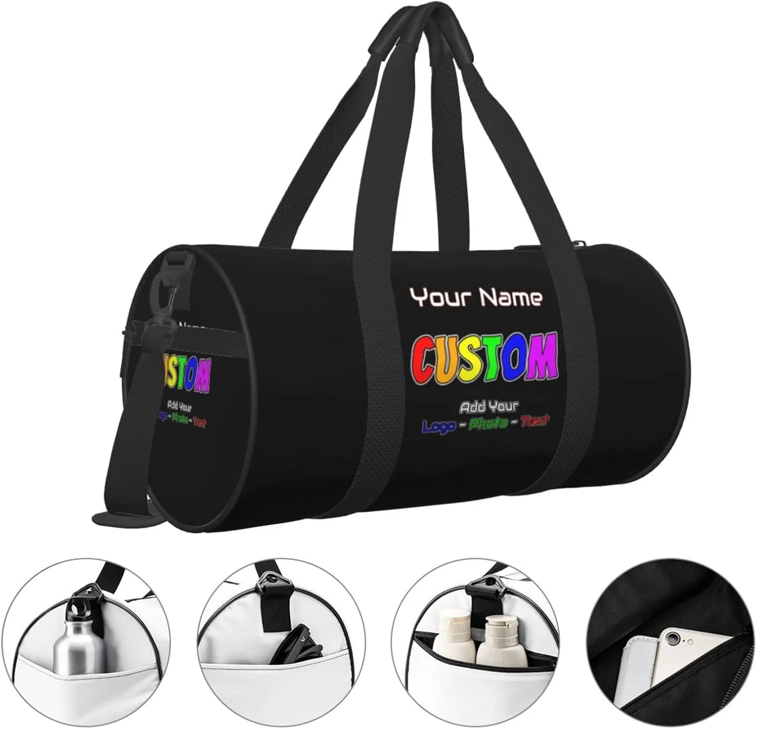 Unisex Duffle Bags Add Your Name Photo Personalized Tote Bags For Travel Sport Gym Yoga Golf Customized Gifts Black Bag