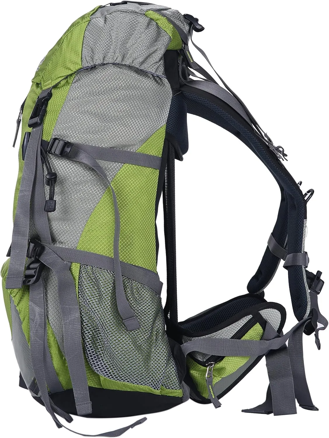 UNISTRENGH 45L 5L Hiking Backpack Nylon Water-resistant Internal Frame Trekking Bag with Rain Cover for Outdoor Sports Climbing Camping Travel Mountaineering (Light Green)