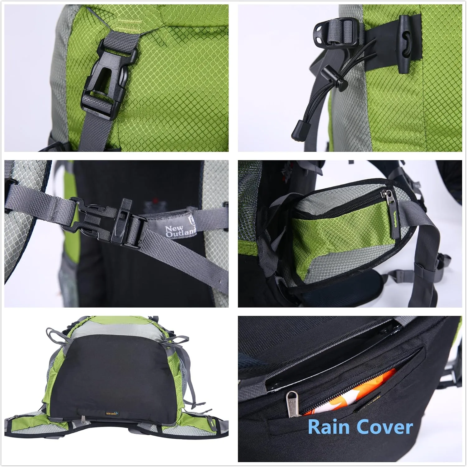 UNISTRENGH 45L 5L Hiking Backpack Nylon Water-resistant Internal Frame Trekking Bag with Rain Cover for Outdoor Sports Climbing Camping Travel Mountaineering (Light Green)