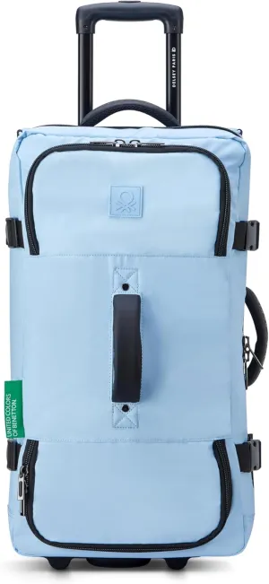 United Colors of Benetton Now Two Wheeled Rolling Duffel Bag, Light Blue, Checked Luggage 24 Inch