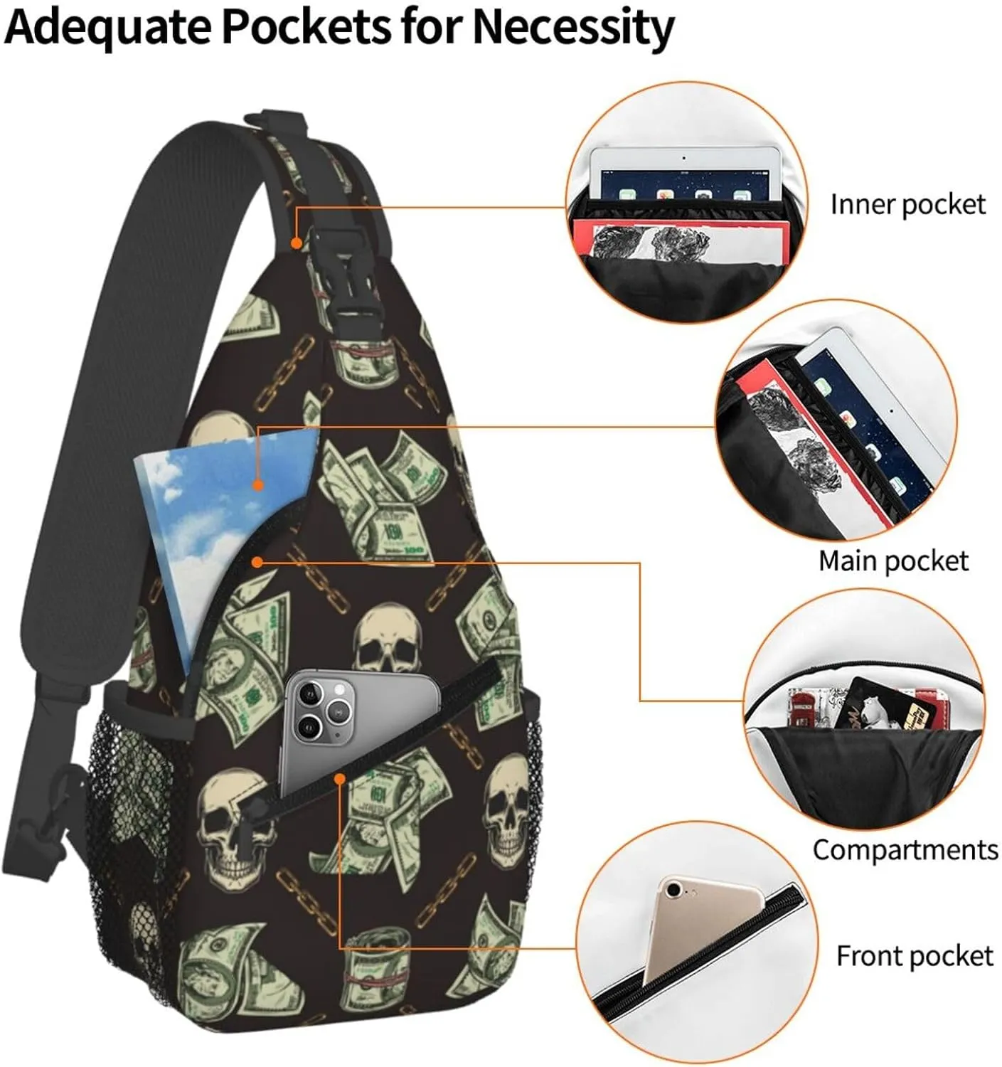 Us Bill Dollars Money Sling Backpack Chest Bag Crossbody Shoulder Bag Gym Cycling Travel Hiking Daypack For Men Women