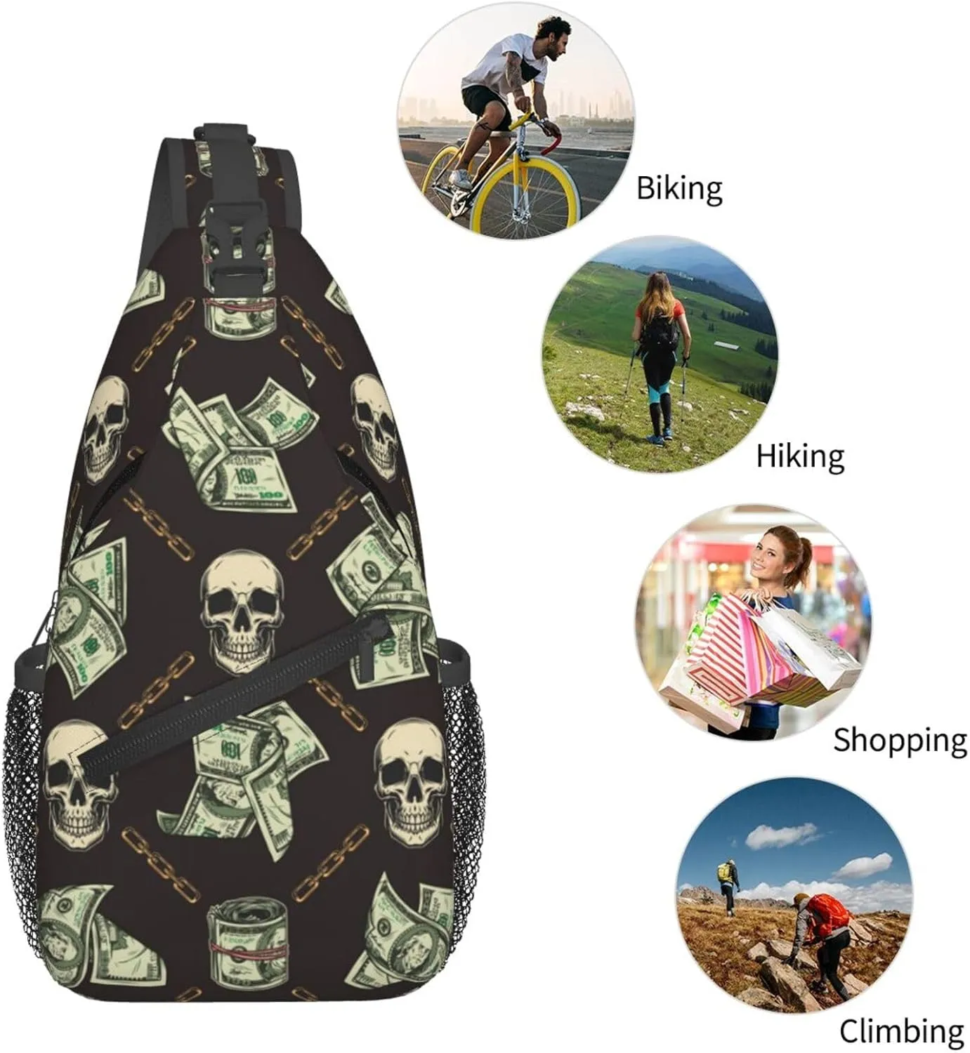 Us Bill Dollars Money Sling Backpack Chest Bag Crossbody Shoulder Bag Gym Cycling Travel Hiking Daypack For Men Women
