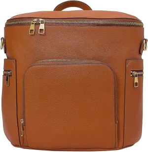 USRA Genuine Leather Diaper Bag handbag backpack for moms Durable quality functional maternity bag organizer (Brown)