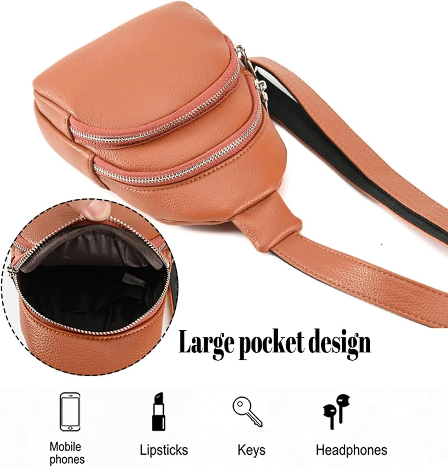 Vegan Leather Multi-Use Sling Bag - Trendy Crossbody for Women,Fanny Pack with Adjustable Strap for Men & Women (Black)