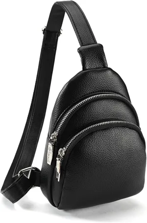 Vegan Leather Multi-Use Sling Bag - Trendy Crossbody for Women,Fanny Pack with Adjustable Strap for Men & Women (Black)