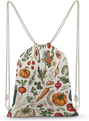 Vegetables And Herbs Drawstring Backpack for Women Men Drawstring Bag for Travel Swimming Sports Gym Bag