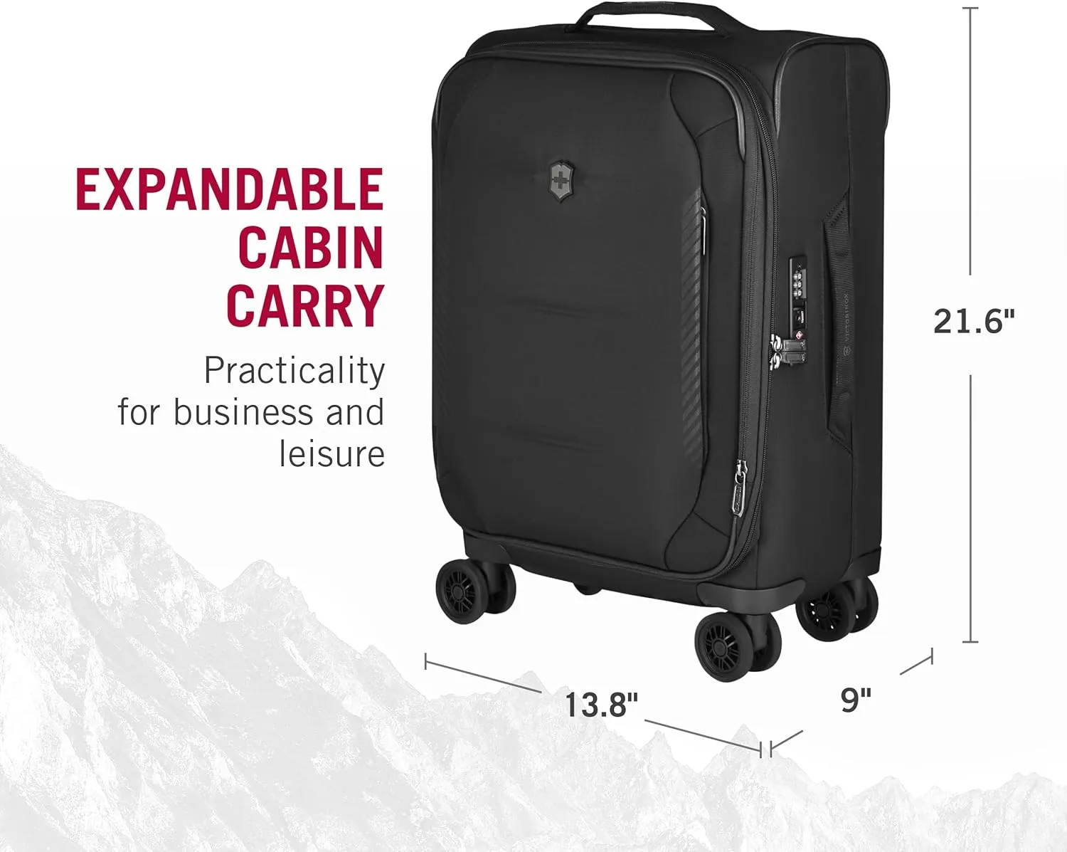 Victorinox Crosslight Frequent Flyer Softside Carry-On - Lightweight Rolling Suitcase for Travel Essentials - Expandable Luggage with Foldable Organizer - 39 Liter, Black