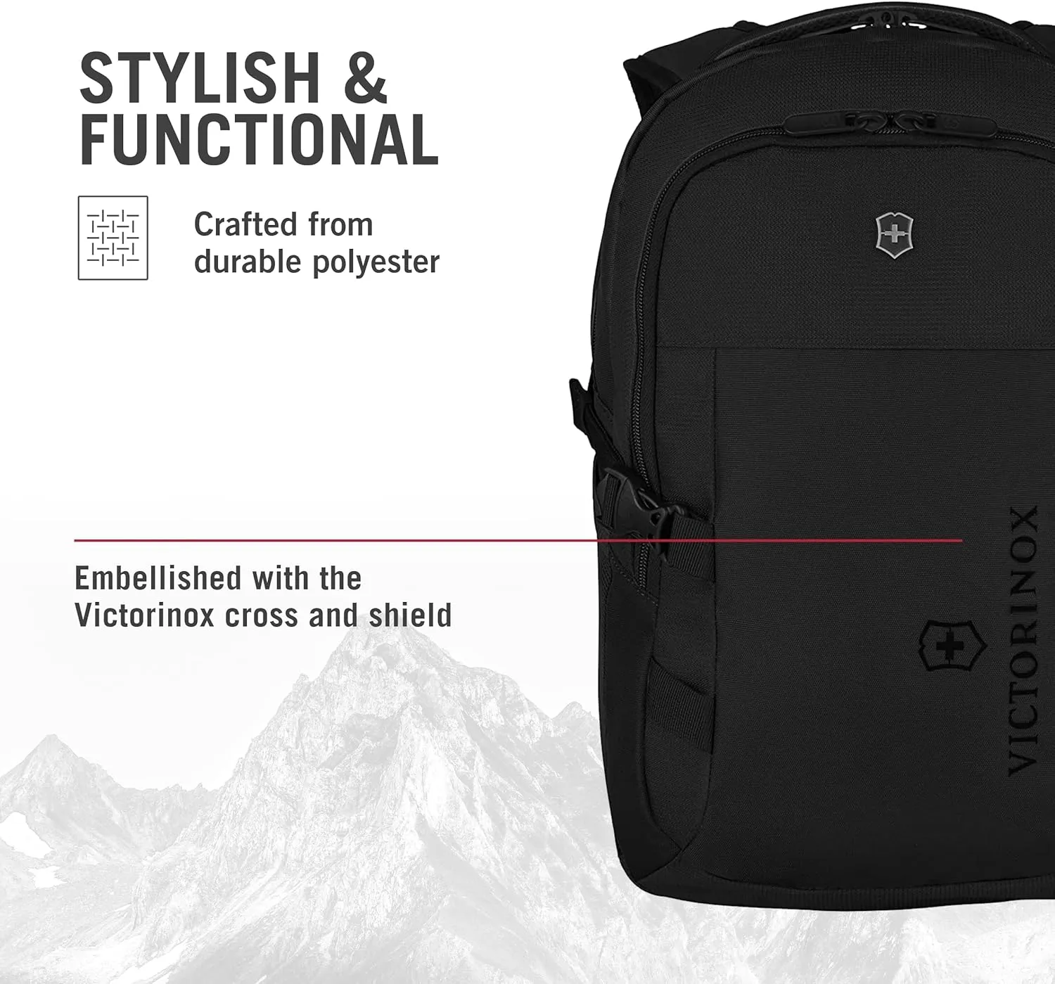Victorinox VX Sport EVO Compact Backpack - Modern Backpack to Carry Travel Accessories - Includes Airflow Channels & Adjustable Straps - 20 Liters, Black