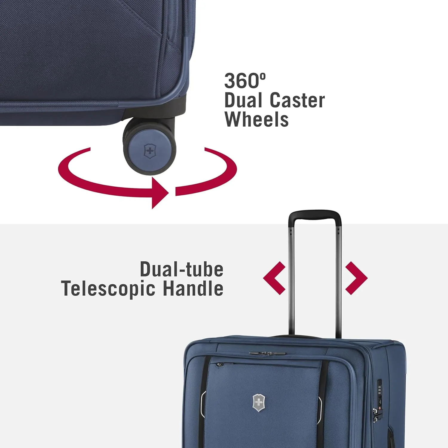 Victorinox Werks Traveler 6.0 Softside Large Case - Travel Luggage with Spinner Wheels - Suitcase with Combination Lock & Laptop Compartment - 104 Liters, Blue