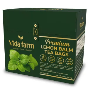 VIDA FARM Lemon Balm Tea Bags, 125 Herbal Tea Bags, 100% Natural Dried Lemon Balm Herbal Leaves Tea Bag, Caffeine Free, Sugar Free, Citrus Flavor