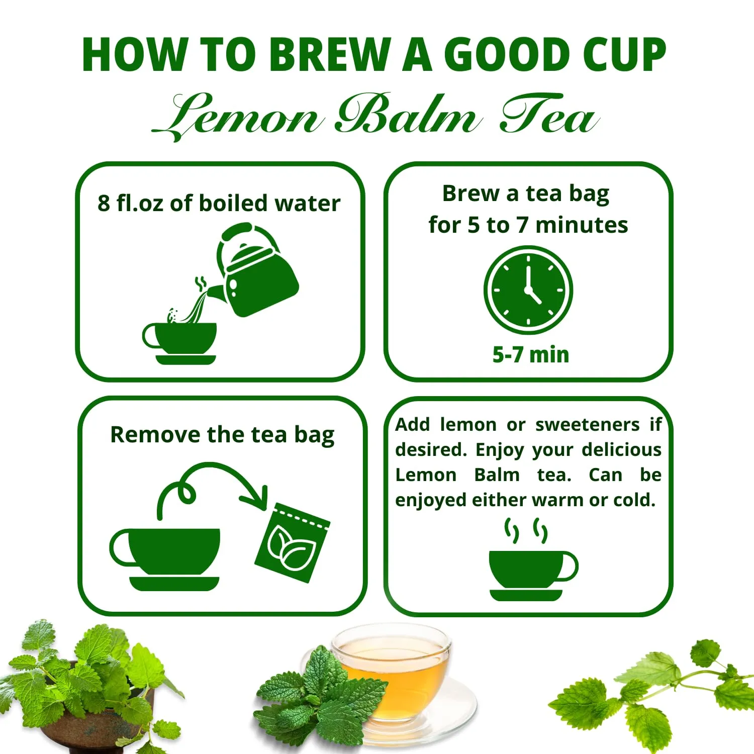 VIDA FARM Lemon Balm Tea Bags, 125 Herbal Tea Bags, 100% Natural Dried Lemon Balm Herbal Leaves Tea Bag, Caffeine Free, Sugar Free, Citrus Flavor