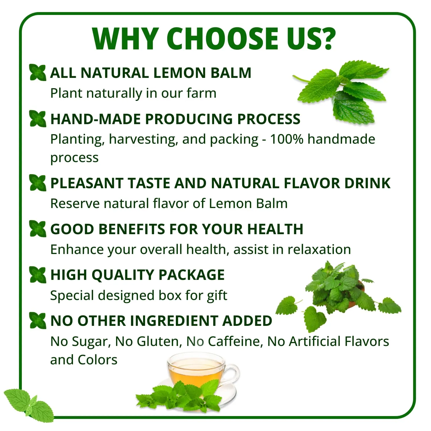 VIDA FARM Lemon Balm Tea Bags, 125 Herbal Tea Bags, 100% Natural Dried Lemon Balm Herbal Leaves Tea Bag, Caffeine Free, Sugar Free, Citrus Flavor