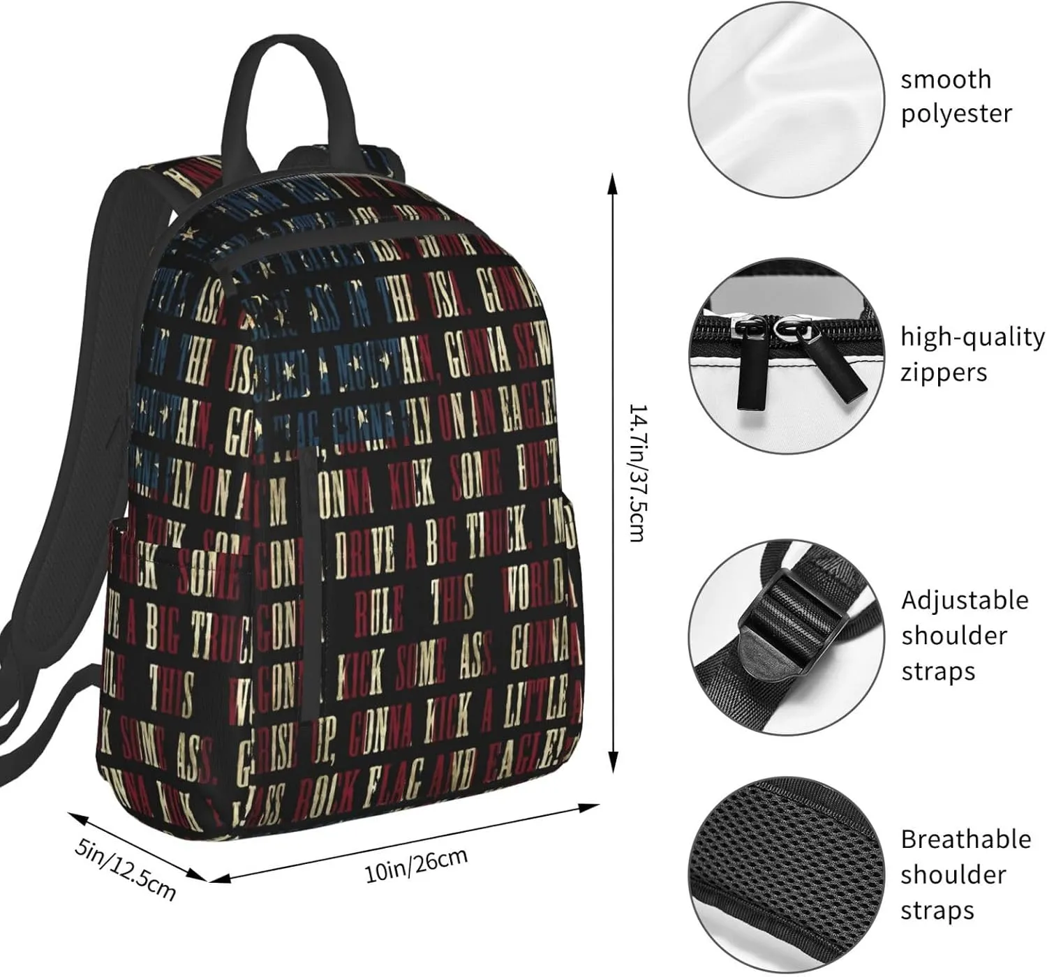 Vintage American Flag Casual Backpacks Laptop Backpack Outdoor Travel Rucksack Sport Carry-On Daypack Lightweight Bag with Multi-Pockets