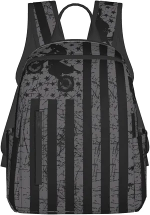 Vintage American Motorcycle Flag Dirt Bike Rider Motocross Casual Backpacks Laptop Backpack Outdoor Travel Rucksack Sport Carry-On Daypack Lightweight Bag with Multi-Pockets