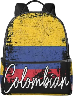 Vintage Colombia Flag Colombian Pride Roots Casual Backpacks Laptop Backpack Carry-on Daypack Sports Travel Rucksack Lightweight Working Bag for Outdoor Hiking Cycling Walking
