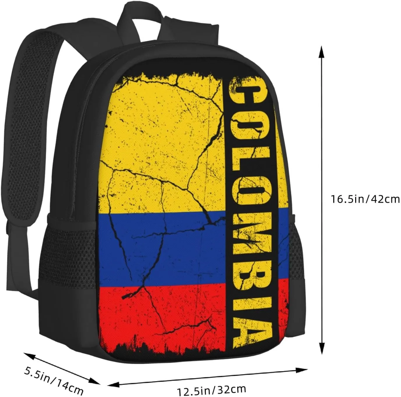 Vintage Colombian Flag Colombia Roots Casual Backpack Large Capacity Backpacks 15 Inch Laptop Back Pack Travel Rucksack Daypack Commuter Bags with Adjustable Strap for Camping