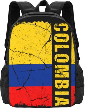 Vintage Colombian Flag Colombia Roots Casual Backpack Large Capacity Backpacks 15 Inch Laptop Back Pack Travel Rucksack Daypack Commuter Bags with Adjustable Strap for Camping