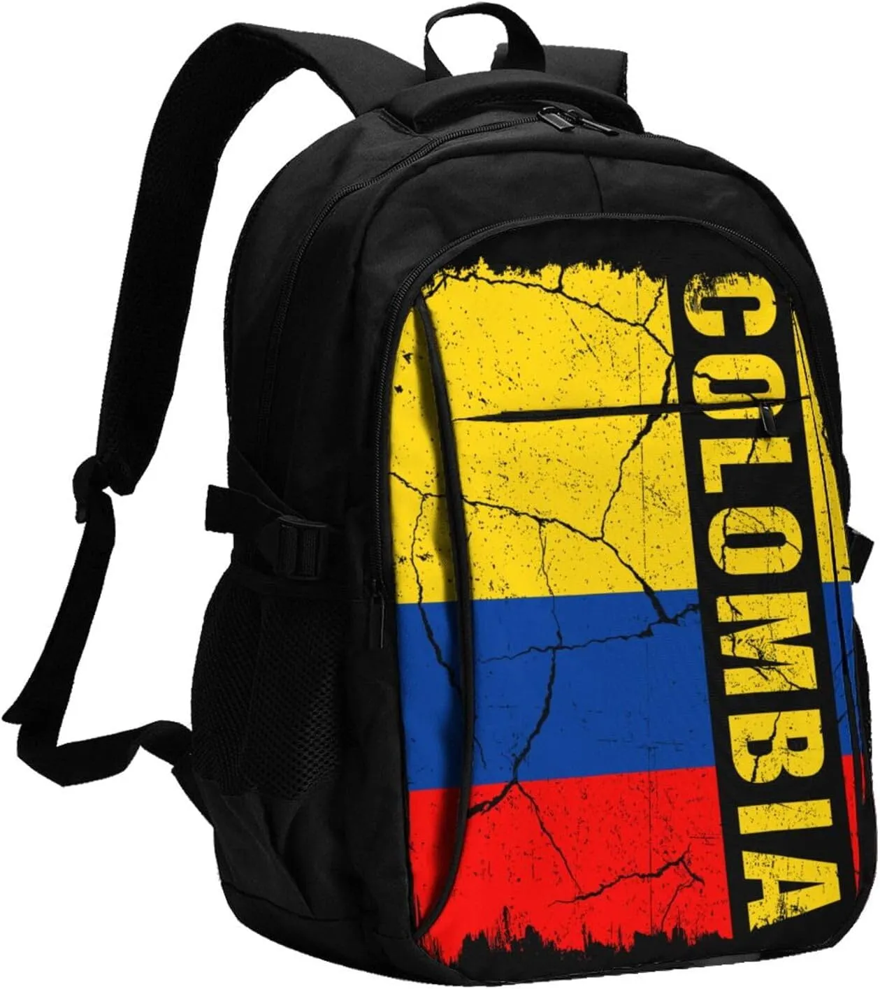 Vintage Colombian Flag Colombia Roots Travel Backpacks Casual Backpack Large Capacity Laptop Rucksack Luggage Daypacks with USB Charging Port Multi-Pockets Bags for Hiking