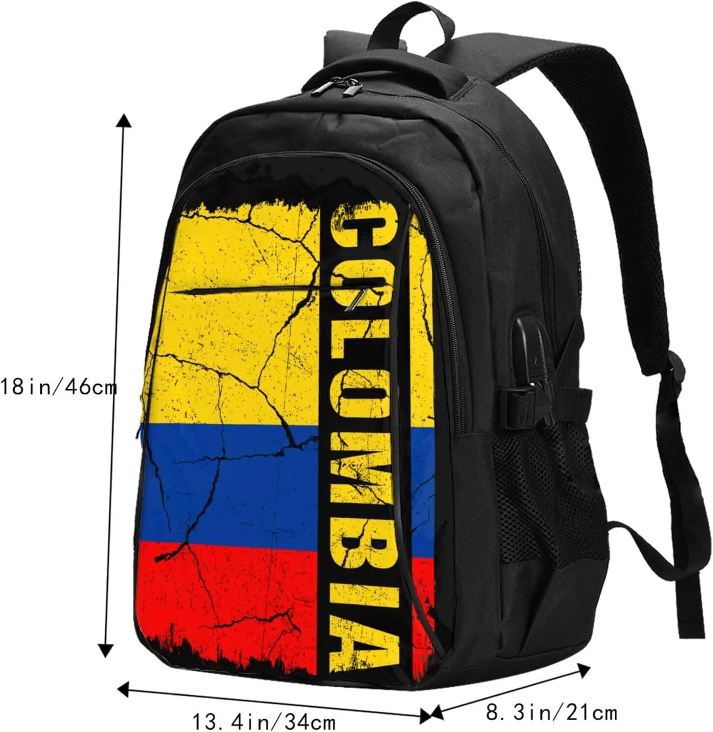 Vintage Colombian Flag Colombia Roots Travel Backpacks Casual Backpack Large Capacity Laptop Rucksack Luggage Daypacks with USB Charging Port Multi-Pockets Bags for Hiking