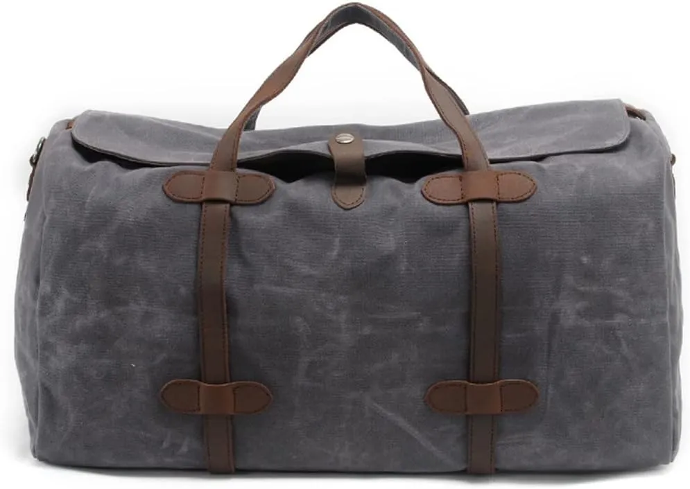 Vintage Cotton Canvas Leather Travel Duffle Bags Large Capacity Weekend Bag Overnight Bag Men Hand Luggage Big(D)