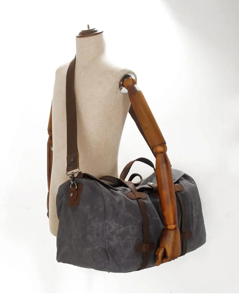 Vintage Cotton Canvas Leather Travel Duffle Bags Large Capacity Weekend Bag Overnight Bag Men Hand Luggage Big(D)