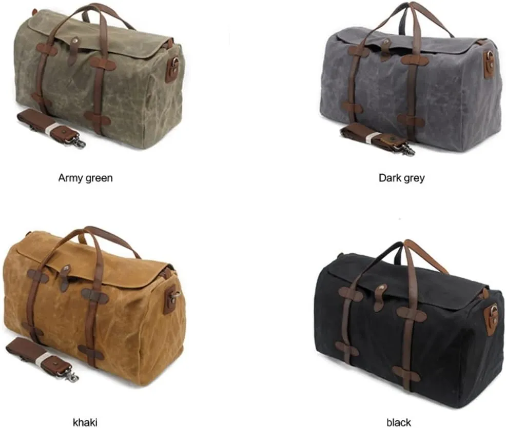 Vintage Cotton Canvas Leather Travel Duffle Bags Large Capacity Weekend Bag Overnight Bag Men Hand Luggage Big(D)