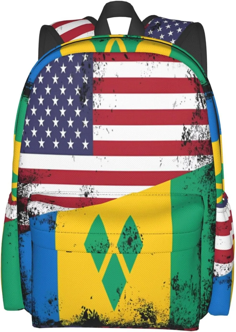 Vintage Half Saint Vincent American Flag Casual Backpack Large Capacity Travel Backpacks Laptop Daypack Commuter Rucksack Adjustable Strap Sports Bags for Hiking Biking