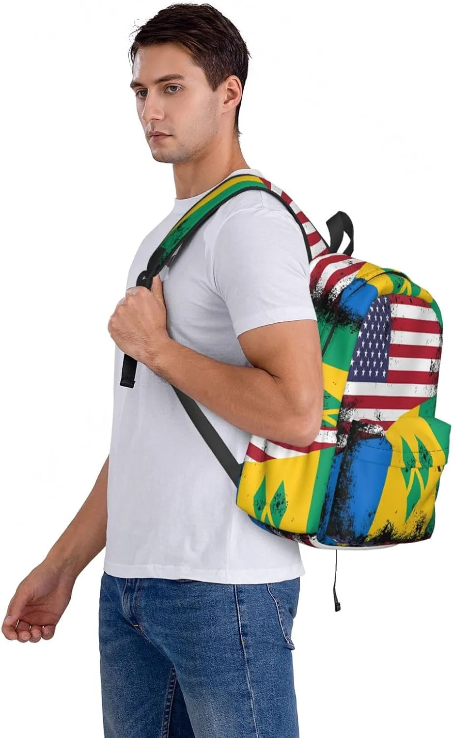 Vintage Half Saint Vincent American Flag Casual Backpack Large Capacity Travel Backpacks Laptop Daypack Commuter Rucksack Adjustable Strap Sports Bags for Hiking Biking