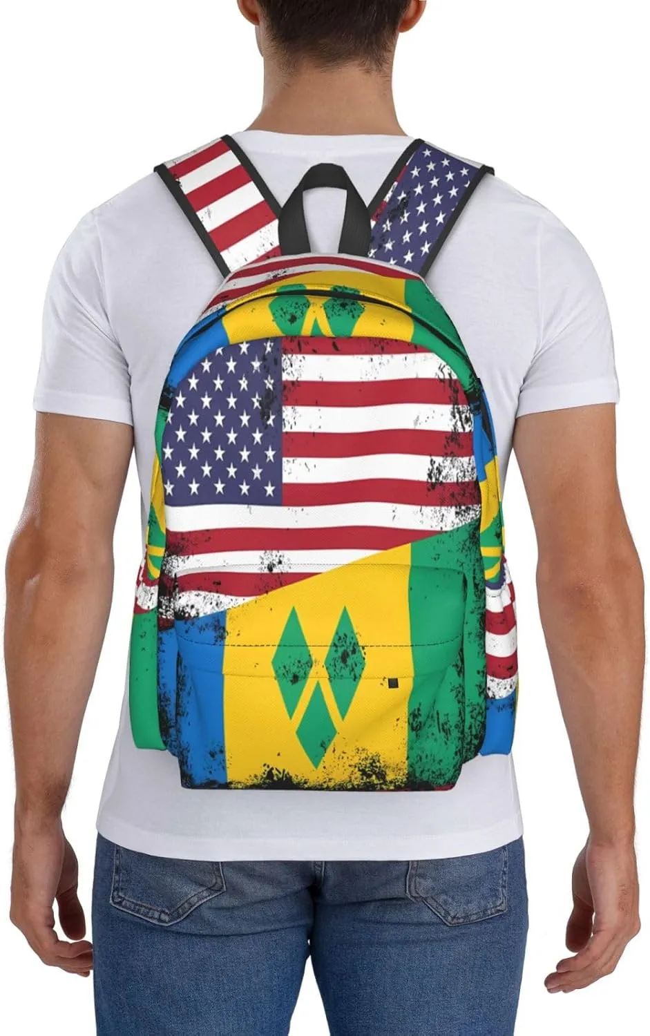 Vintage Half Saint Vincent American Flag Casual Backpack Large Capacity Travel Backpacks Laptop Daypack Commuter Rucksack Adjustable Strap Sports Bags for Hiking Biking