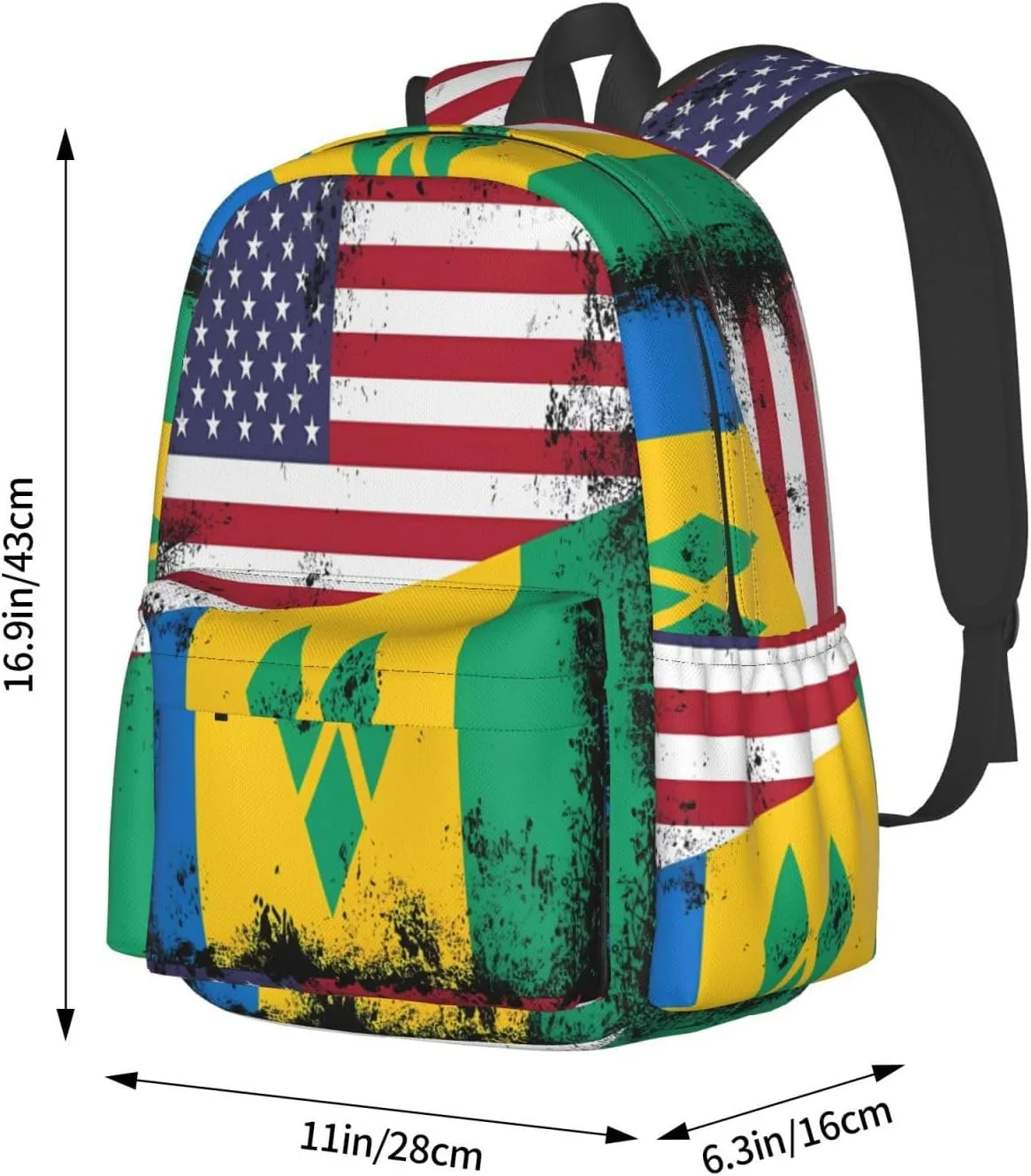 Vintage Half Saint Vincent American Flag Casual Backpack Large Capacity Travel Backpacks Laptop Daypack Commuter Rucksack Adjustable Strap Sports Bags for Hiking Biking