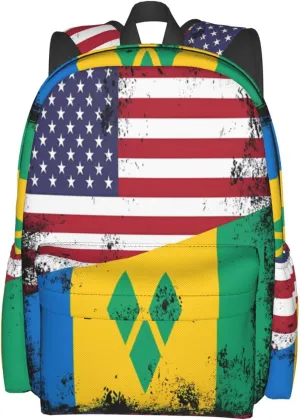 Vintage Half Saint Vincent American Flag Casual Backpack Large Capacity Travel Backpacks Laptop Daypack Commuter Rucksack Adjustable Strap Sports Bags for Hiking Biking