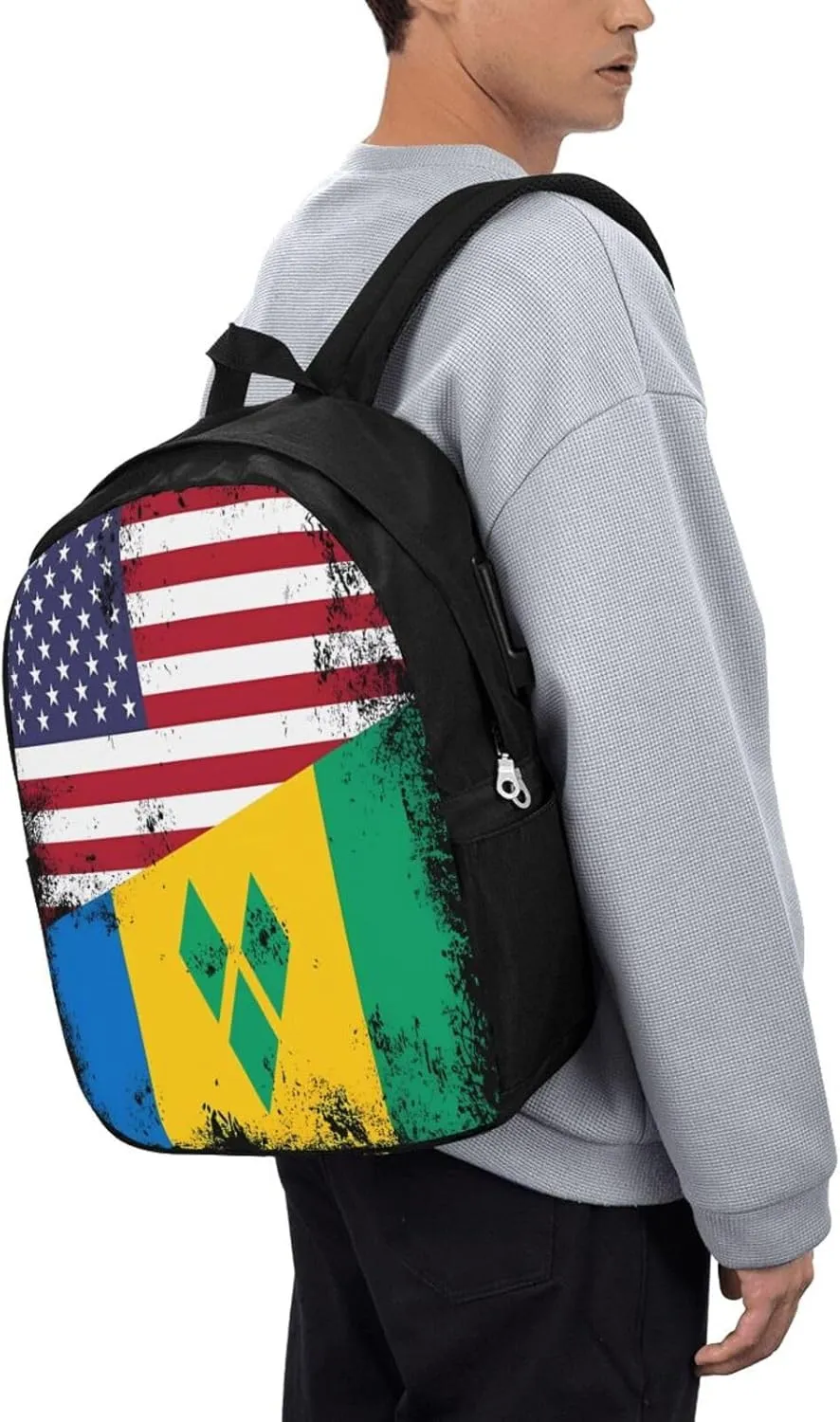 Vintage Half Saint Vincent American Flag Laptop Backpacks Travel Backpack Casual Business Daypack Sport Rucksack Computer Bag Fits up to 17 Inch Notebook with USB Port