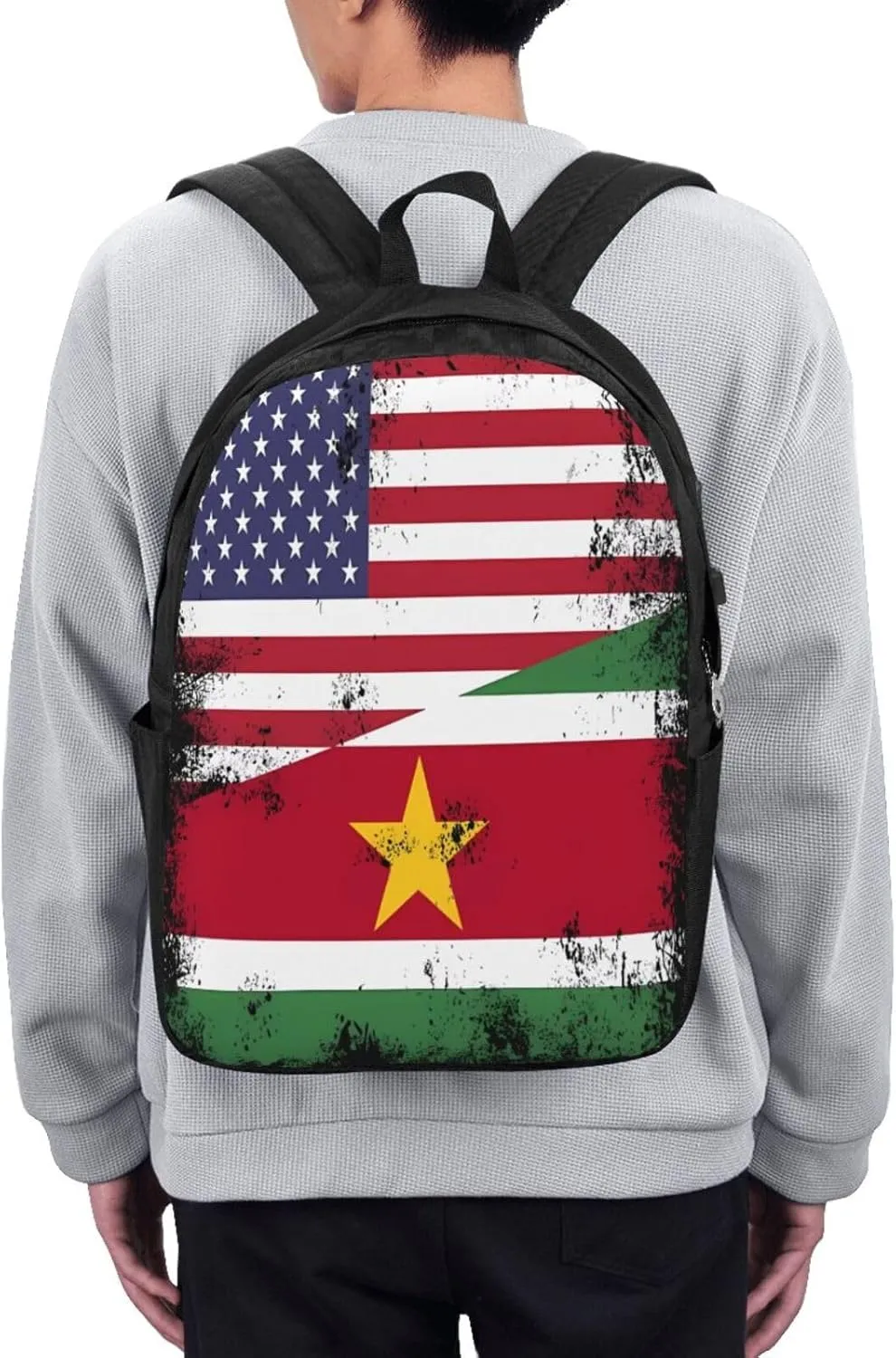 Vintage Half Suriname Surinamese American Flag Laptop Backpacks Travel Backpack Casual Business Daypack Sport Rucksack Computer Bag Fits up to 17 Inch Notebook with USB Port