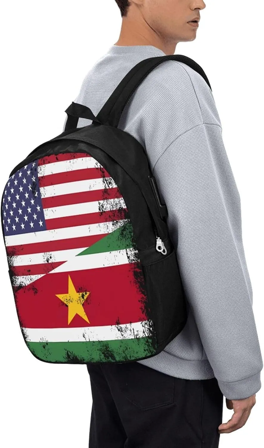 Vintage Half Suriname Surinamese American Flag Laptop Backpacks Travel Backpack Casual Business Daypack Sport Rucksack Computer Bag Fits up to 17 Inch Notebook with USB Port